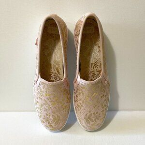 Keds Women's Size 8 Pink Suede & Gold Floral Triple Decker Slip-ons (EUC)